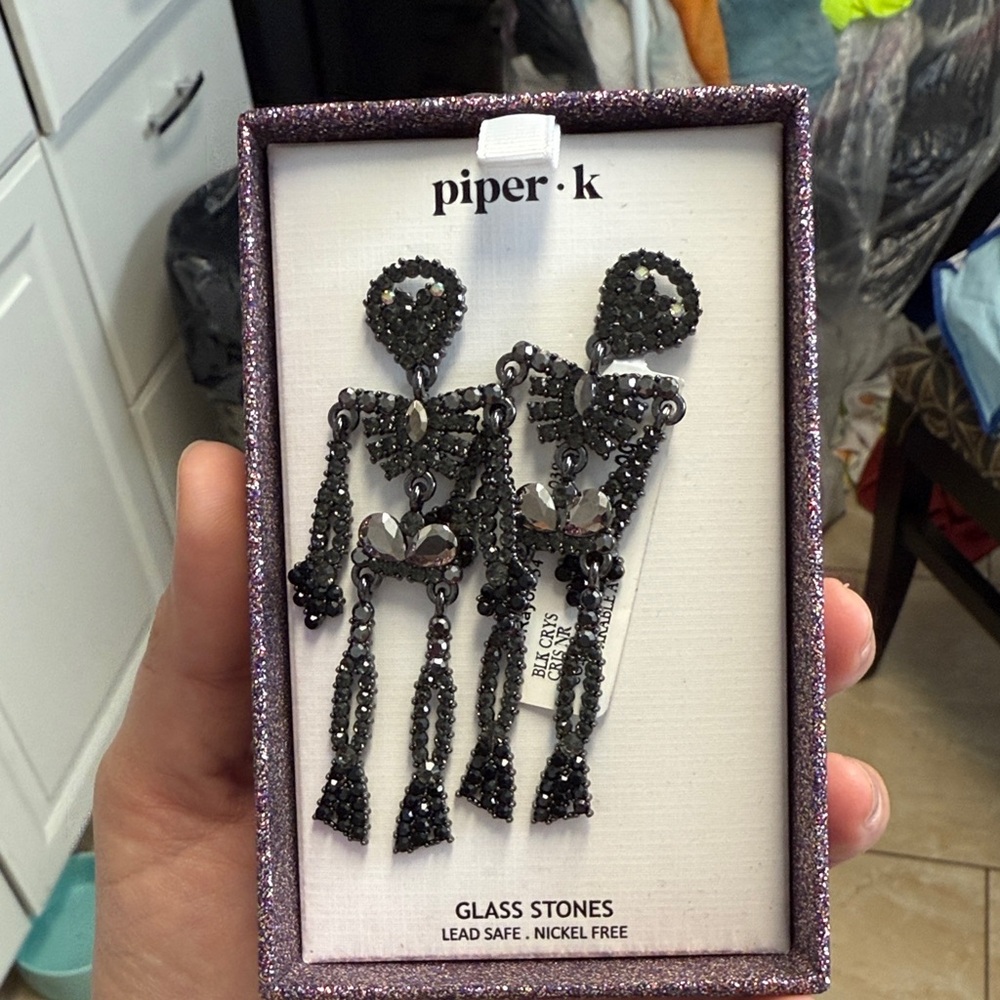 Piper K Glittering Black Skeleton Earrings